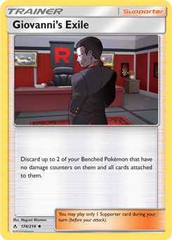 Uncommon Pokémon card Giovanni's Exile 174/214 from Unbroken Bonds expansion