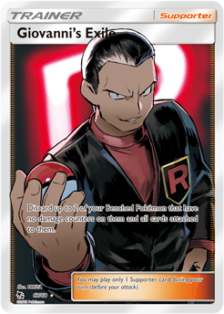 Full Art Trainer Pokémon card Giovanni's Exile 67/68 from Hidden Fates expansion
