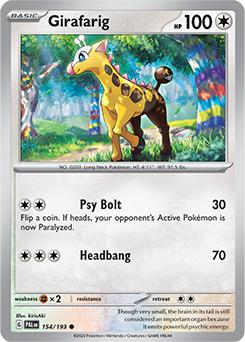 Common Pokémon card Girafarig 154/193 from Paldea Evolved expansion