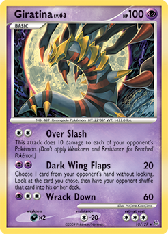 Rare holo Pokémon card Giratina 10/127 from Platinuim expansion