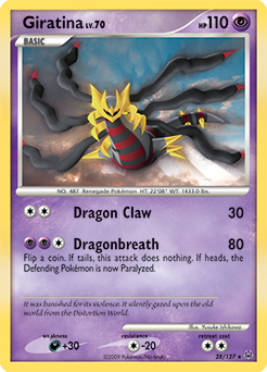 Rare Pokémon card Giratina 28/127 from Platinuim expansion