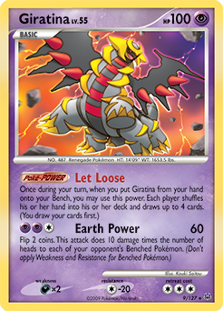 Rare holo Pokémon card Giratina 9/127 from Platinuim expansion