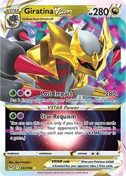 Ultra rare V Pokémon card Giratina VSTAR 131/196 from Lost Origin expansion
