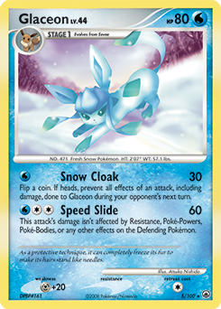 Rare holo Pokémon card Glaceon 5/100 from Majestic Dawn expansion