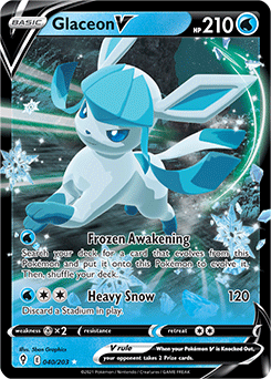 Ultra rare V Pokémon card Glaceon V 40/203 from Evolving Skies expansion