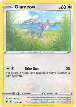 Common Pokémon card Glameow 127/189 from Astral Radiance expansion