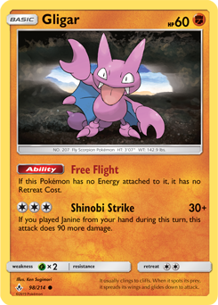 Common Pokémon card Gligar 98/214 from Unbroken Bonds expansion