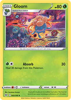 Uncommon Pokémon card Gloom 002/196 from Lost Origin expansion