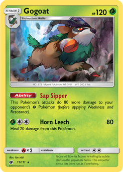 Rare holo Pokémon card Gogoat 11/111 from Crimson Invasion expansion