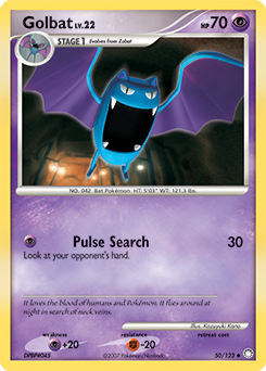 Uncommon Pokémon card Golbat 50/123 from Mysterious Treasures expansion