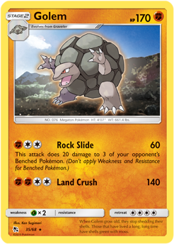 Rare Pokémon card Golem 35/68 from Hidden Fates expansion