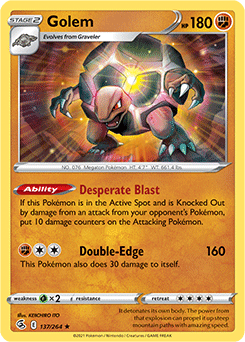 Rare Pokémon card Golem 137/264 from Fusion Strike expansion