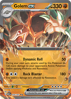 Double rare Pokémon card Golem ex 76/165 from 151 expansion