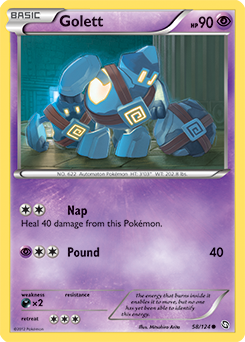 Common Pokémon card Golett 58/124 from Dragons Exalted expansion