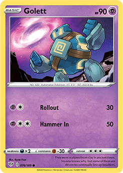 Common Pokémon card Golett 76/189 from Darkness Ablaze expansion
