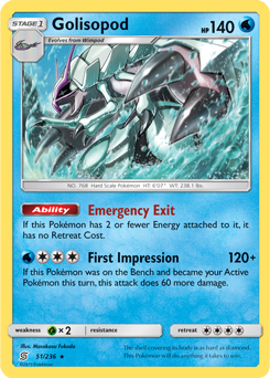 Rare holo Pokémon card Golisopod 51/236 from Unified Minds expansion