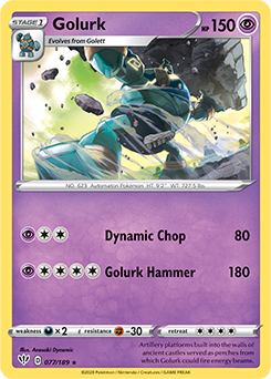 Rare Pokémon card Golurk 77/189 from Darkness Ablaze expansion