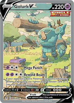 Full Art V Pokémon card Golurk V 182/203 from Evolving Skies expansion