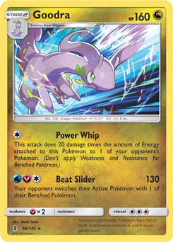 Rare holo Pokémon card Goodra 96/145 from Guardians Rising expansion