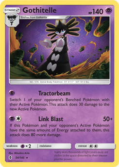 Rare Pokémon card Gothitelle 54/145 from Guardians Rising expansion
