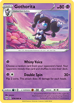 Uncommon Pokémon card Gothorita 74/189 from Darkness Ablaze expansion