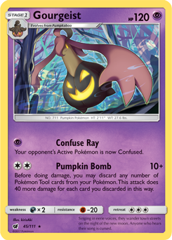 Rare Pokémon card Gourgeist 45/111 from Crimson Invasion expansion
