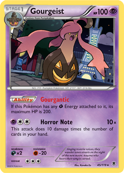 Rare holo Pokémon card Gourgeist 45/119 from Phantom Forces expansion