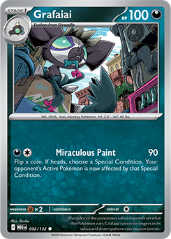 Common Pokémon card Grafaiai 92/132 from Mega Evolution expansion