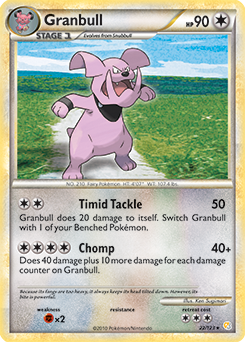 Rare Pokémon card Granbull 22/123 from HeartGold SoulSilver expansion