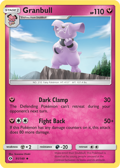 Uncommon Pokémon card Granbull 91/149 from Sun & Moon expansion