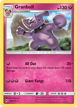 Rare Pokémon card Granbull 138/214 from Lost Thunder expansion