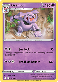 Rare Pokémon card Granbull 71/189 from Darkness Ablaze expansion