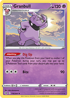 Rare Pokémon card Granbull 116/264 from Fusion Strike expansion