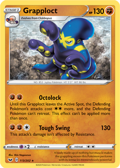 Rare Pokémon card Grapploct 113/202 from Sword & Shield expansion