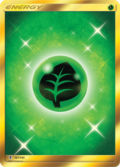 Secret Gold Pokémon card Grass Energy 167/145 from Guardians Rising expansion