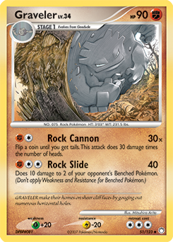 Uncommon Pokémon card Graveler 51/123 from Mysterious Treasures expansion