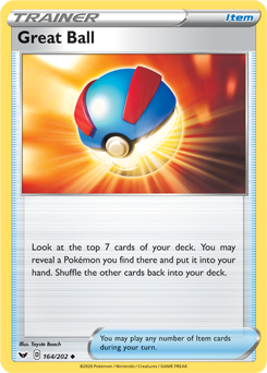Uncommon Pokémon card Great Ball 164/202 from Sword & Shield expansion