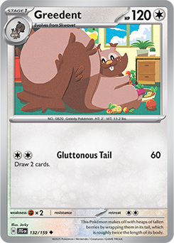 Uncommon Pokémon card Greedent 132/159 from Journey Together expansion