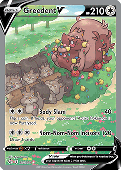 Full Art V Pokémon card Greedent V 257/264 from Fusion Strike expansion