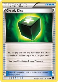 Uncommon Pokémon card Greedy Dice 102/114 from Steam Siege expansion