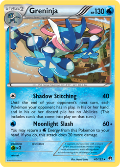 Rare Pokémon card Greninja 40/122 from Breakpoint expansion