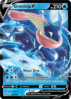 Ultra rare V Pokémon card Greninja V 73/264 from Fusion Strike expansion