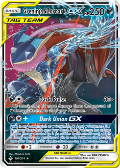 Pokémon GX Pokémon card Greninja Zoroark GX 107/214 from Unbroken Bonds expansion
