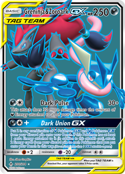Full Art Pokémon Pokémon card Greninja Zoroark GX 200/214 from Unbroken Bonds expansion