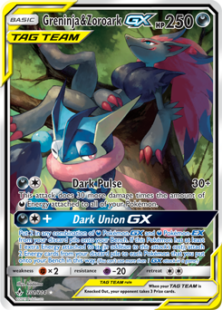 Full Art Pokémon Pokémon card Greninja Zoroark GX 201/214 from Unbroken Bonds expansion