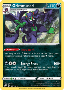 Grimmsnarl 125/192 Pokémon card from Rebel Clash for sale at best price