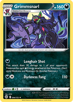 Rare Pokémon card Grimmsnarl 094/172 from Brilliant Stars expansion