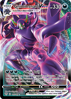Ultra rare VMAX Pokémon card Grimmsnarl VMAX 115/189 from Darkness Ablaze expansion