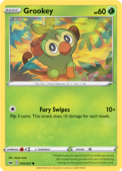 Common Pokémon card Grookey 10/202 from Sword & Shield expansion