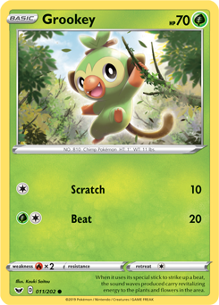 Common Pokémon card Grookey 11/202 from Sword & Shield expansion